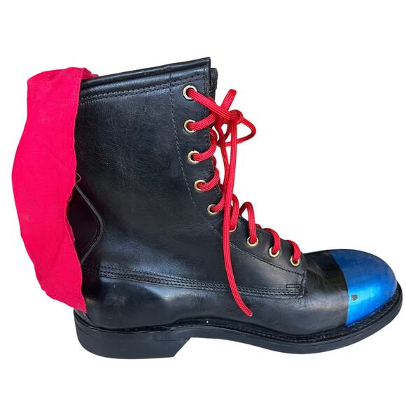 One of a kind Black Superman leather upcycled steel toe combat boots VTG Sz 9.5R main image 9